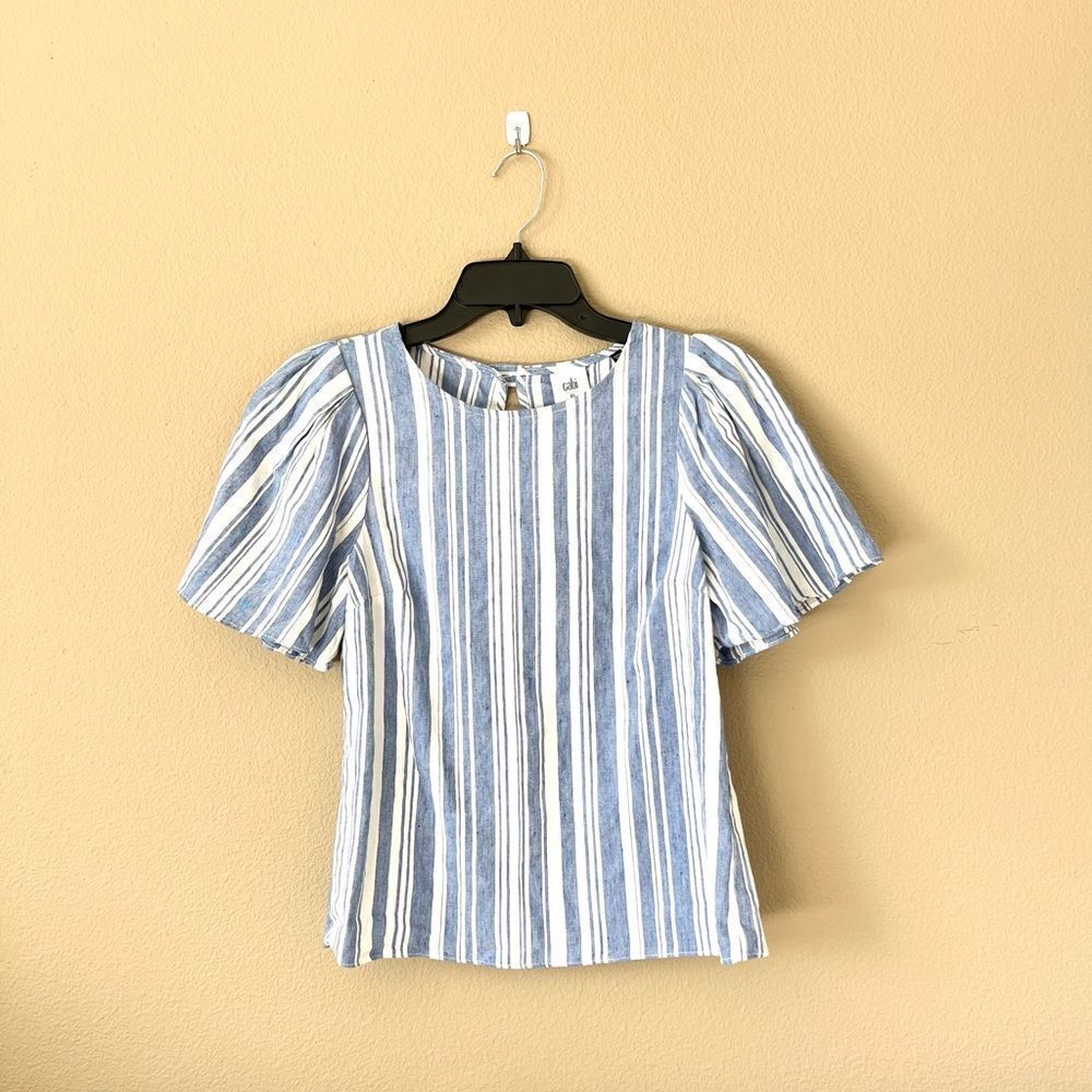 Cabi Linen Blend Nautical Striped Top